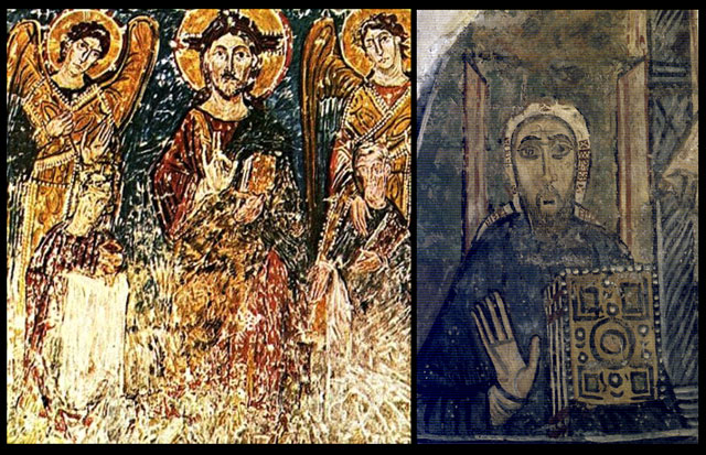 Svatí Cyril a Metoděj na freskách z „Dolní“ basiliky sv. Klimenta v Římě – vpravo Cyril jako mnich, pravděpodobně kanonizační ikona (9. stol.).